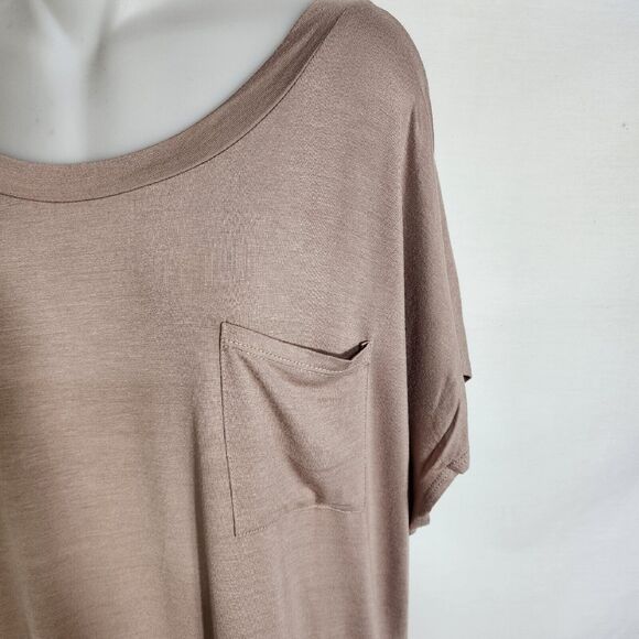 Talulah Womens Top Small Tan Short Cap Sleeve Round Neck Casual Pocket Band Hem - Picture 6 of 8
